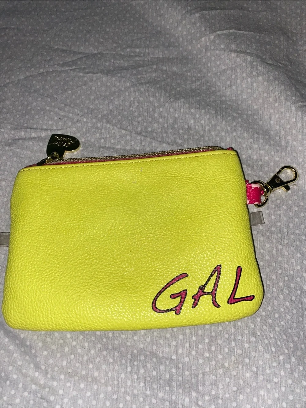 Bright Yellow Coin Purse with Pink Sunglasses Appliqué